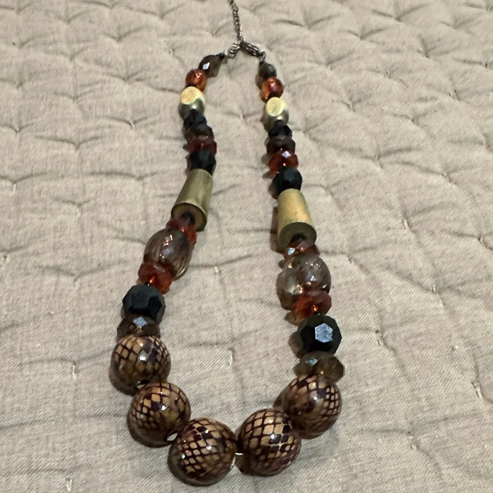Premier Design Retired EXPRESSO Gun Metal NECKLACE Two Tier and Brown Beaded - Picture 3 of 5